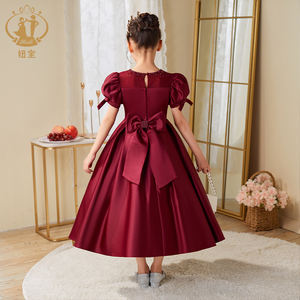 فساتين زفاف للفتيات الصغيرات من نيمبل بفيونكات وردية وأكمام منفوخة من الساتان، فساتين وصيفات العروس، ملابس حفلات المساء للأطفال الصغار - Product Image 6