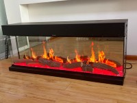 Cheminée électrique LCD holographique à 3 faces avec flamme réglable, insert en acier pour usage domestique et hôtelier, prix d'usine