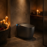 WC intelligent gris mat monobloc allongé sans réservoir avec bidet à chasse automatique, siège chauffant et écran LED pour salle de bain