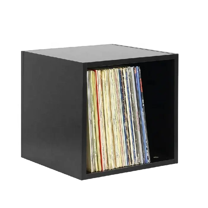 Boîte de rangement en bois tpe noir, Cube d'enregistrement en vinyle