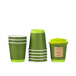 Tasse à café réutilisable verte avec couvercle, design en papier kraft – Passez votre temps dans le bonheur, la vie, l'amour, le café – 330 ml, simple paroi, pour boissons chaudes - Product Image 3
