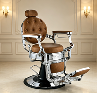 Fauteuil de barbier pivotant hydraulique classique de luxe à boutons capitonnés marron pour salon de coiffure professionnel