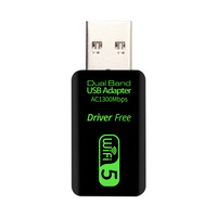 Driver adaptor WiFi USB Dual Band 1300Mbps, kartu jaringan eksternal 2.4GHz/400Mbps 5GHz/867Mbps