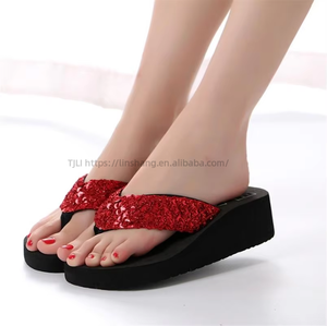 <b>Shoes</b> for Women New Styles Summer New Sequined Thick-soled Beach Wedge Flip-flops Slippers for Women - Product Image 3