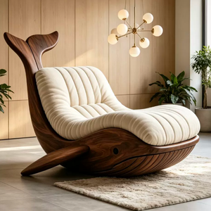 Fauteuil de loisirs individuel en forme de baleine, design artistique, avec cadre en bois de noyer massif et coussin en mousse, modèle BTSC006 pour salon - Product Image 1