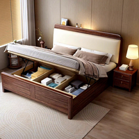 Lit de rangement moderne en bois de noyer massif, taille Queen, avec design épaissi, écologique et gain de place pour chambre principale