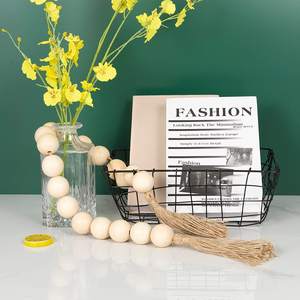 Guirlande de grandes perles en <span class=keywords><strong>bois</strong></span> de ferme rustique avec pompons, décoration de maison Boho - Product Image 3