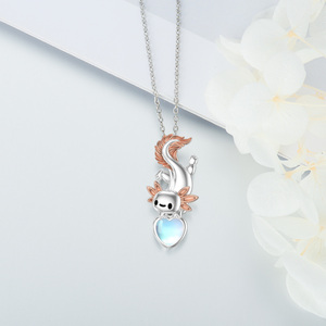 Collar con colgante de corazón y piedra lunar de plata esterlina S925 para mujer - Product Image 3