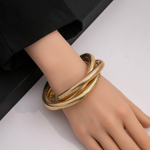 Exaggerated Multi-Layer <b>Stretch</b> <b>Bracelet</b> Retro Stainless Steel Layered Spring Cable Twisted Design - Product Image 1