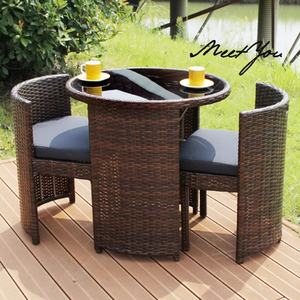 Desain Unik Terbaru Set Taman Luar Ruangan Rotan Anyaman Mebel Meja Balkon Bulat dan Kursi - Product Image 2