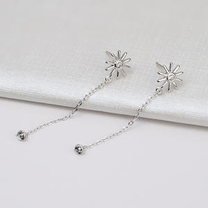 S925 Silver <b>Snowflake</b> <b>Earrings</b> Simple Fashionable DIY Accessory Long Earline Tassel Versatile 890 Pearl Hollow Holder Fashion - Product Image 5