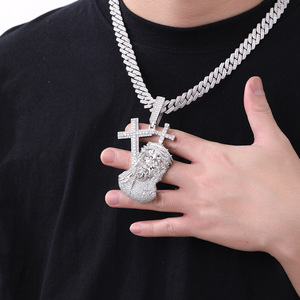 Collier Pendentif Tête de Jésus <span class=keywords><strong>Croix</strong></span> Bling CZ Iced Out Style Hip Hop Vintage Bijoux Religieux Chrétiens pour Hommes - Product Image 3