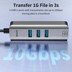 Type C/USB 2 in 1 ハブ、5G イーサネット 3ポート USB 3.2 スプリッター、RJ45 ギガビット ネットワークアダプター、編組ケーブル、MacBook、ラップトップ、PC用 - Product Image 3