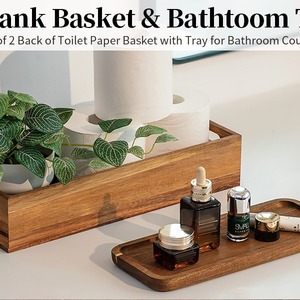 Boîte de rangement en bois Hanobe, rectangulaire, en bois massif, organiseur de salle de bain, porte-papier toilette, plateau décoratif pour comptoir - Product Image 3