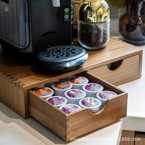 Wooden Coffee Pod Storage Box With Sliding <b>Drawer</b> For K-Cup Organizing And Tea Bag Storage Desktop <b>Organizer</b> Retro Color Solid - Product Image 5