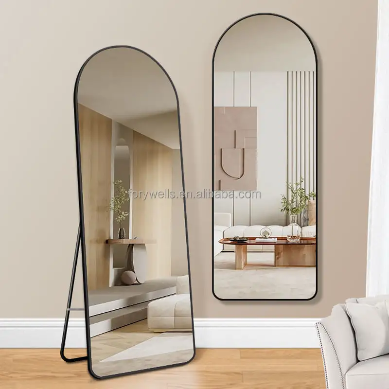 Dekor runde Spiegel Neutype 71 Zoll × 31 Zoll Aluminiumlegierung volle Länge modischer Spiegel Bodenverkleidung Metallrahmen kundenspezifischer Spiegel