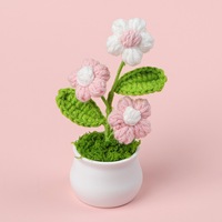 Pot Bunga Daisy Rajutan Tangan dari Kain Lembut, Mini Pot Bunga Ringan untuk Dekorasi Meja, Mobil, Rumah, dan Hadiah