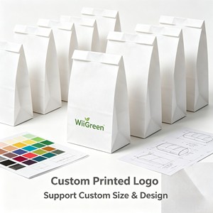 Sac à pain en papier kraft blanc imprimé avec logo personnalisé, écologique, résistant à la graisse, de qualité alimentaire, emballage pour boulangerie, pour sandwichs et pâtisseries - Product Image 4