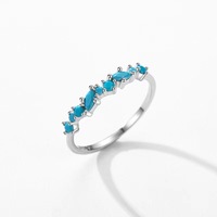 Bague fine bohème en argent sterling et turquoise, taille poire, demi-éternité, sertie à griffes