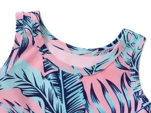 Summer Beach Customized Ruffles Kids 2 Piece Bathing Suits Plant Flower Print Swimwear For Children
