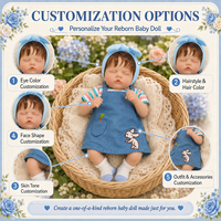 BAkwbwBY Poupée Reborn de 18 pouces avec corps en tissu, nouveau-né endormi, tenue lapin en jean bleu, poupée réaliste, vente en gros, cadeau pour enfants