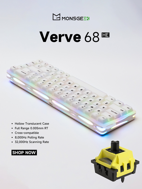 AKKO Verve68 HE Mechanical Gaming Keyboard Wireless RGB Lighting 8K Hz Polling 32K Scan Rate Unique Side-cut Design