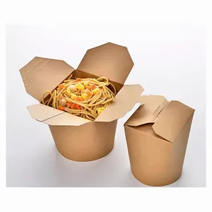 OEM可堆肥环保盒快餐面条外卖纸包装盒26盎司食品容器圆形牛皮纸盒面条
