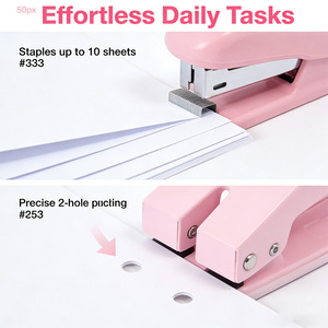 ชุดเครื่องเขียนสีชมพูน่ารักแบบขายส่ง ชุดอุปกรณ์จัดระเบียบโต๊ะทำงานครบชุด พร้อมที่เย็บ<span class=keywords><strong>กระดาษ</strong></span> เครื่องเจาะกระดาษ กรรไกร สำหรับโรงเรียนและสำนักงาน - Product Image 2