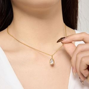 Collier pendentif Dylam, nouveau design simple, or fin 18 carats plaqué rhodium, argent 925, solitaire, forme goutte d'eau, zircone 5A, 2,5 carats - Product Image 6