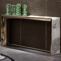 Table console MOVVON en marbre et acier inoxydable, style moderne et luxueux, avec rangement, pour hôtel, appartement, salon