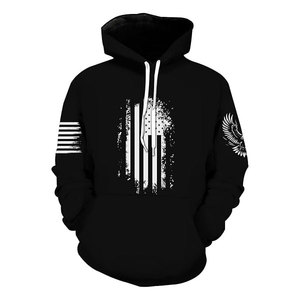 Sweat-shirt à capuche noir avec motif drapeau, coupe classique, tricoté, style streetwear décontracté - Product Image 1