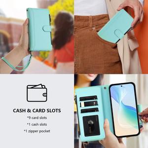 Livraison Rapide pour OPPO Find X8 5G Global – Étui en Cuir à Fermeture Magnétique avec <span class=keywords><strong>9</strong></span> Emplacements pour Cartes, Fermeture Éclair et Dragonne - Product Image 6