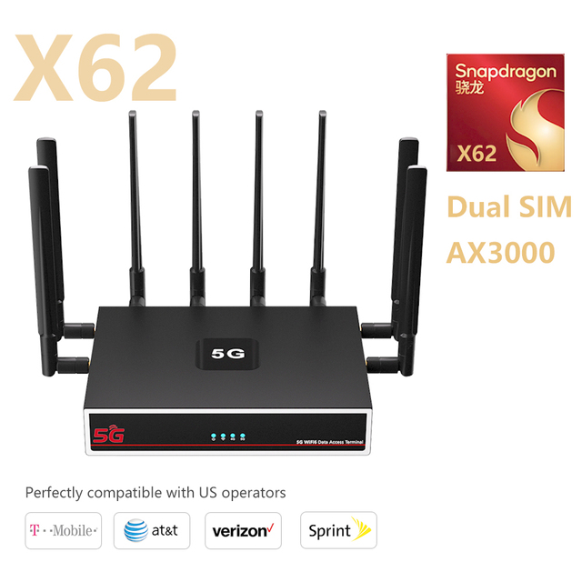 AX3000 SDX62 5G Wifi6 RM520N-GL Dual SIM Card 5G CPE Router External Antenna with Changeable IMEI VPN Dual SIM Slot 5G Router
