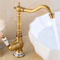 Robinets de lavabo à poignée unique antique Robinet rotatif à 360 ° Robinets de salle de bain de luxe à corps en laiton Robinets mélangeurs
