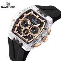 NAVIFORCE 6113 Nouvelle montre chronographe pour homme avec boîtier carré, aiguilles lumineuses, calendrier jour/date, étanche 5 ATM, bracelet en silicone, cadran 47 mm