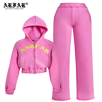 Survêtements roses survêtement en détresse femmes 2 pièces ensemble sweats à capuche en coton lourd pantalon de survêtement jambe droite ensemble féminin
