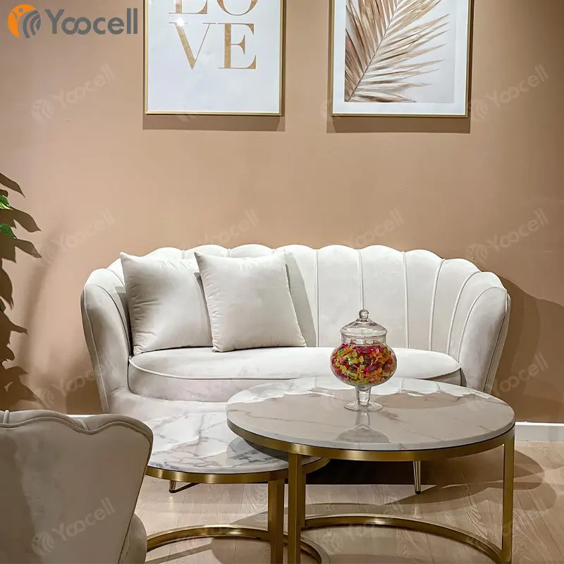 Ghế Phòng Chờ Yoocell, Salon Làm Đẹp, Vải Nhung Trắng, Ghế Sofa Phòng Khách Mềm Mại, Bộ Sofa