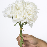 Bouquet de 5 roses artificielles en soie, bouclées, avec fil métallique, faites à la main, toucher réaliste et naturel, longue durée, pour la Saint-Valentin