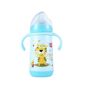 18/8 Stainless Steel Double Walled Private Label Custom Baby Milk Bottle Metal Stainless Steel Baby Feeding Bottle with handle