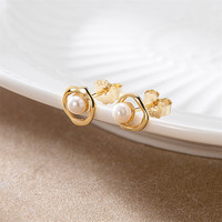 Anting-anting pengantin halus cantik, anting-anting bunga mutiara ibu perak murni berlapis emas 14k