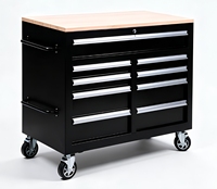 Chariot à outils roulant robuste à 9 tiroirs avec cadre en acier thermolaqué, option OEM, capacité de charge de 300 kg, serrure à clé, garantie 3 ans