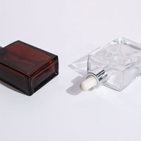 Bouteille Cosmétique Vide Carrée Rechargeable 50ml, Flacons Compte-gouttes à Sérum en Verre Marron Rectangulaires Ambré Transparent 30ml 100ml Avec Couvercles