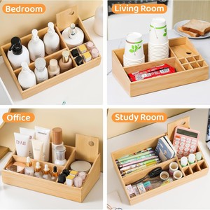 Bamboo Cosmetic Organizer Rectangular Desktop Storage <b>Box</b> With Partition For <b>Makeup</b> And Personal Care Items - Product Image 2