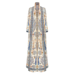 Miyake Abaya 2025 femmes Robe musulmane Vintage grande taille imprimé longue Robe Pour <span class=keywords><strong>Femme</strong></span> modeste décontracté Cardigan veste pour grandes dames - Product Image 2