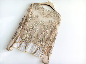 Nuova Collezione: Camicetta <span class=keywords><strong>Trasparente</strong></span> con Paillettes Sexy da Festa per Donne - Product Image 4