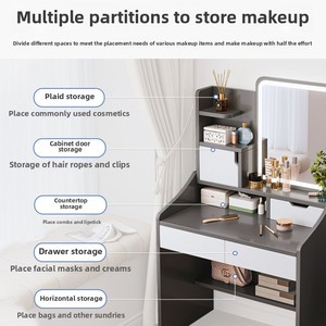 Modern INS Style Small <strong>Makeup</strong> <strong>Vanity</strong> Table with Lighted Mirror Wood Bedside Desk with Storage Cabinet Integrated in Bedroom - Product Image 3