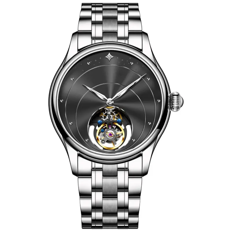 High-end all stainless steel skeleton tourbillon men's leisure mechanical watches