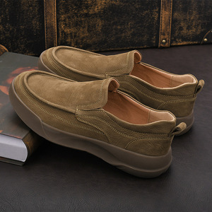 Mocassins en cuir véritable pour hommes, bout rond, à enfiler, semelle extérieure en caoutchouc respirant, semelle intermédiaire en EVA, chaussures décontractées toutes saisons - Product Image 3