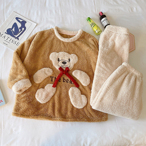 Hiver 2 Pièces Flanelle Cartoon Sleepwear Femme Coral Fleece Manches Longues Confortable Pyjama Epais Chaud - Product Image 6