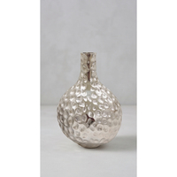 Vase décoratif en métal argenté, texture martelée, forme de bulbe rond, porte-fleurs pour la décoration de la maison, hôtel, restaurant, centre de table